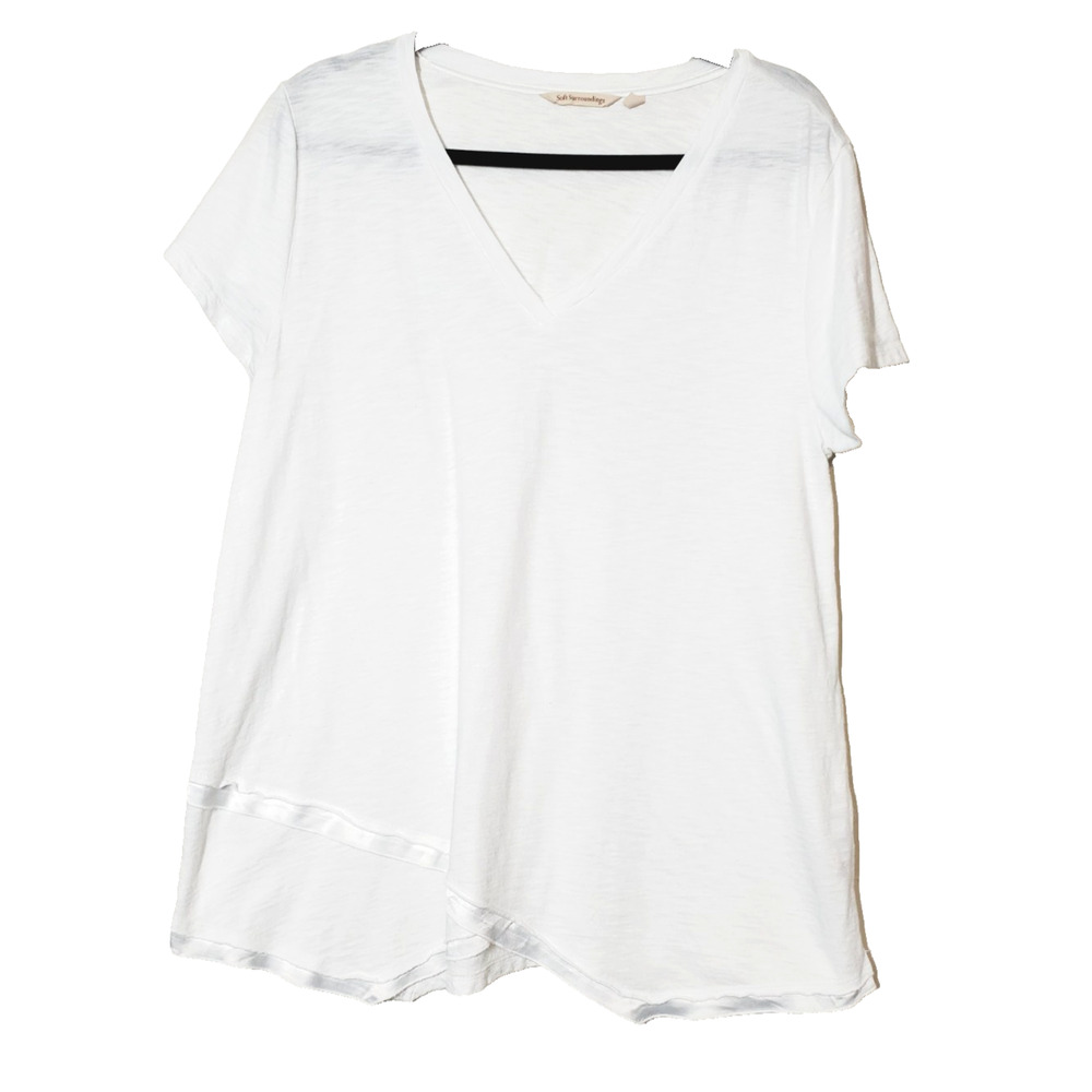 Soft Surroundings Womens Large White Tunic Top‎ Lightweight Short Sleeve Beach